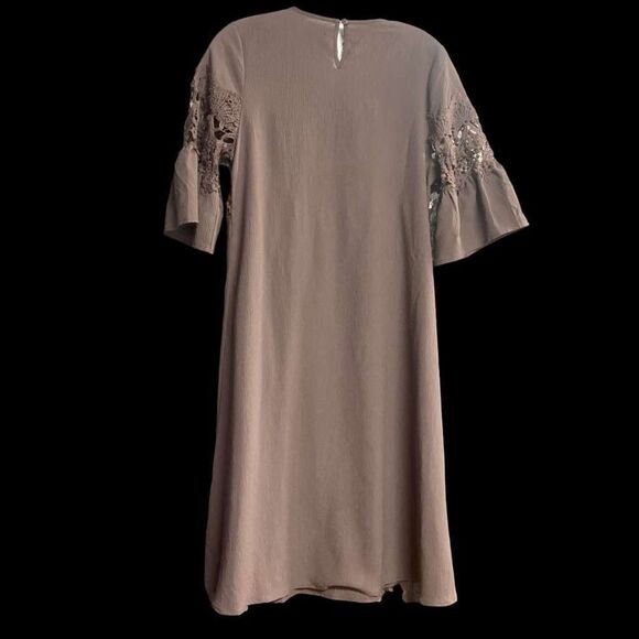 Embroidered Crochet Shift Swing Dress Size Small Taupe - Picture 3 of 9